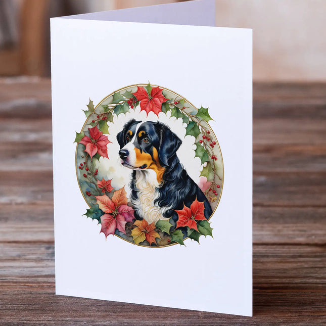 Appenzeller Sennenhund Christmas Flowers Greeting Cards Pack of 8